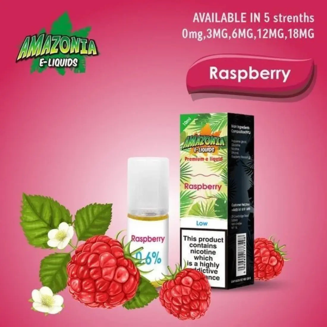 Amazonia 10ml E-Liquid 50/50 | All Flavours - Pack of 10 Raspberry