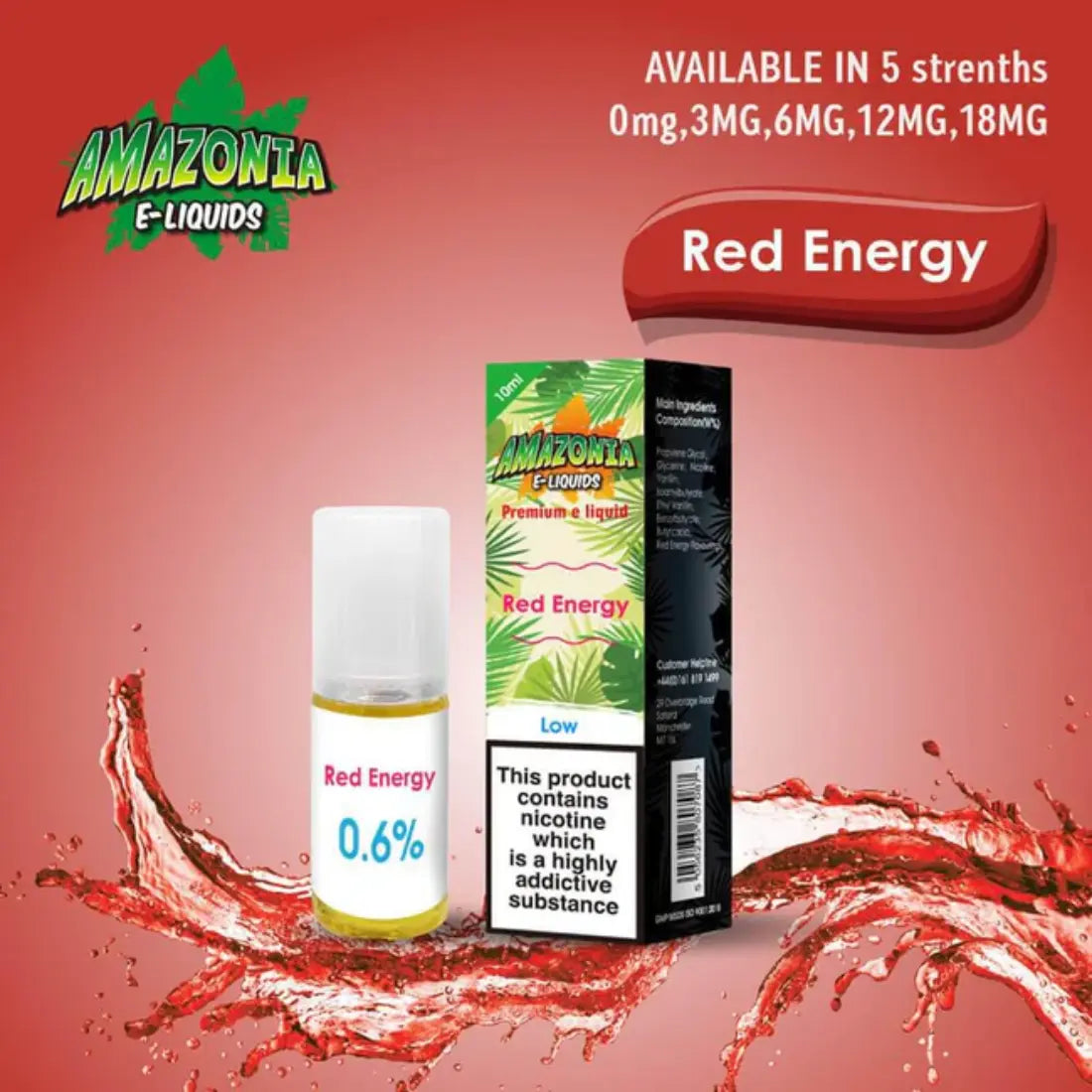 Amazonia 10ml E-Liquid 50/50 | All Flavours - Pack of 10 Red Energy
