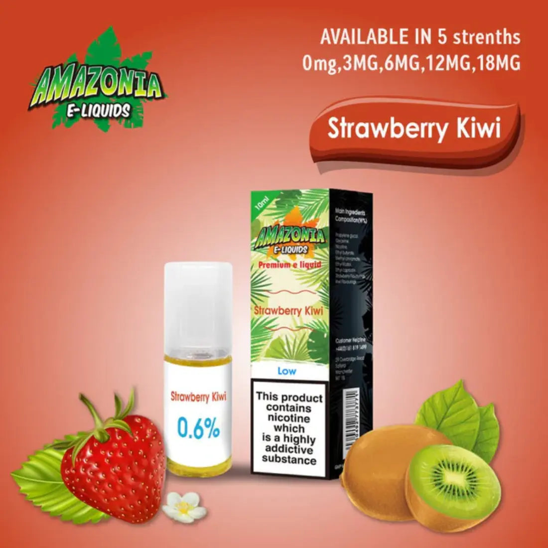 Amazonia 10ml E-Liquid 50/50 | All Flavours - Pack of 10 Strawberry &amp; Kiwi