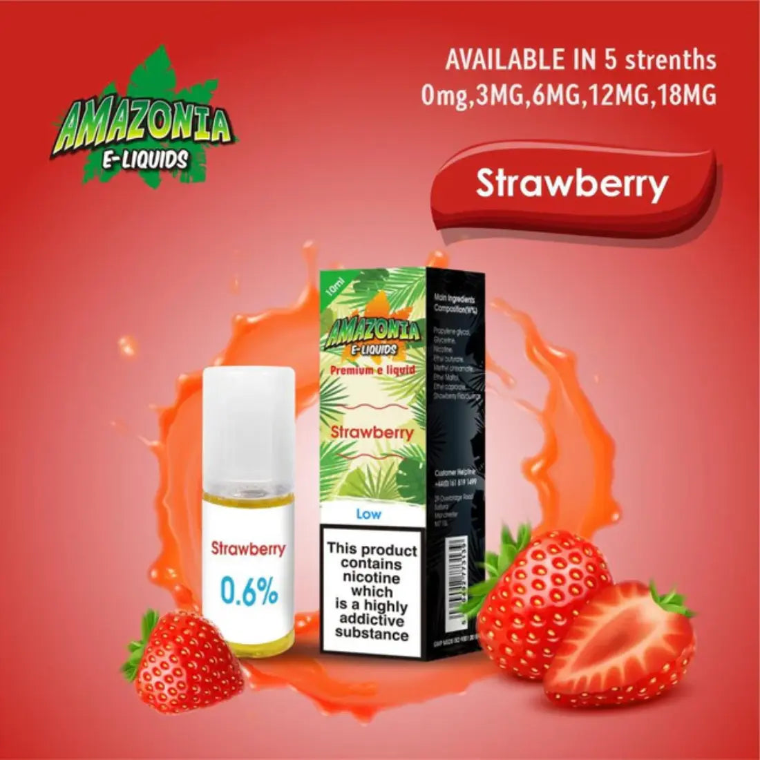 Amazonia 10ml E-Liquid 50/50 | All Flavours - Pack of 10 Strawberry