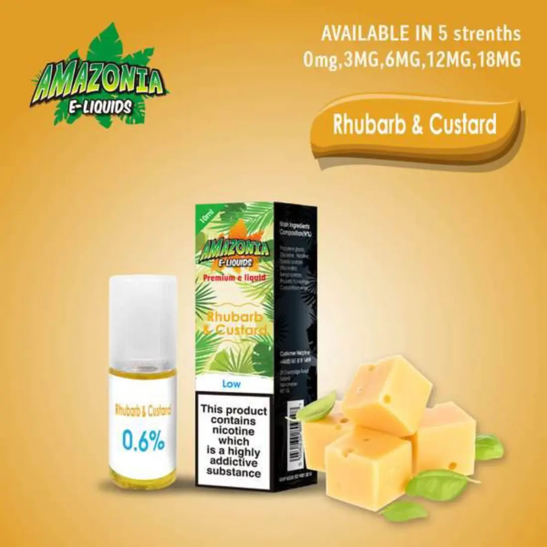 Amazonia 10ml E-Liquid 50/50 | All Flavours - Pack of 10 Rhubarb &amp; Custard